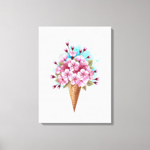 Toile Cône rose Sakura crème glacée gaufre