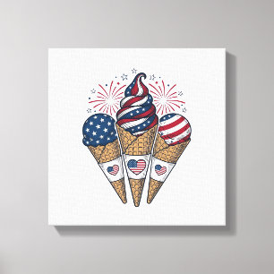 Toile Cônes de glace patriotiques vintage Quatre Juillet
