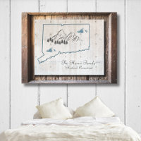 Connecticut Rustique Bois Cadre State Canvas Art