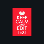 Toile Conserver le calme et modifier le texte<br><div class="desc">Créez votre propre affiche de motivation de style vintage "Keep Calm and Edit Text" sur une grande impression de toile enveloppée. En plus de customiser le texte, vous pouvez modifier la couleur arrière - plan. Astuce : Si vous devez réduire la taille de la police, essayez de sélectionner tout et...</div>