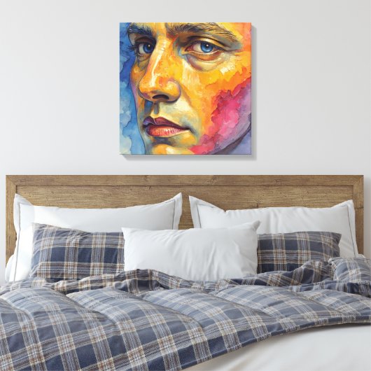 Toile Cool Expressionist Face | Moody Blue Abstract (Insitu(Chambre))