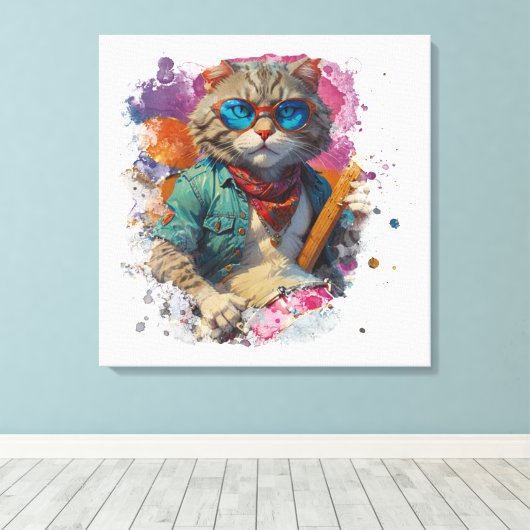 Toile *~* Cool percussionniste blanc Cat AP91 DROUMMER (Insitu (Plancher de Bois))