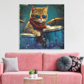 Toile *~* Cool percussionniste TURQUOISE Cat AP91 DRUMME (Insitu(Salon))