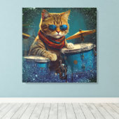 Toile *~* Cool percussionniste TURQUOISE Cat AP91 DRUMME (Insitu (Plancher de Bois))