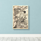 Toile Cool vintage japonais samurai démon combat tatouag (Insitu (Plancher de Bois))