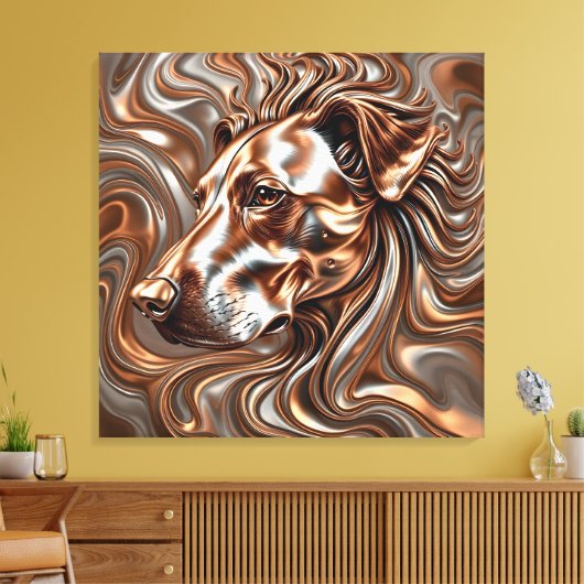 Toile Copper and Silver Metallic Swirl Dog Portrait (Insitu(Salon))