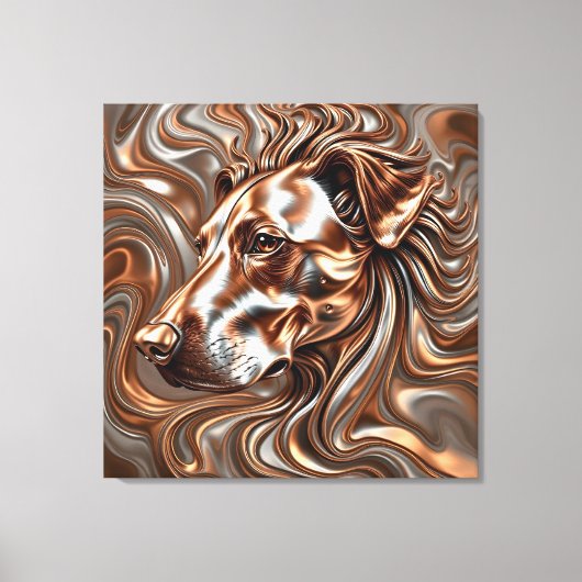 Toile Copper and Silver Metallic Swirl Dog Portrait (Recto)