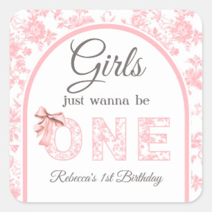 Toile Coquette Pink Bow Girl Eerste 1e verjaardag Vierkante Sticker