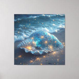 Toile Coquillage lumineux sur la plage en dessous
