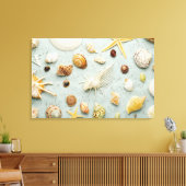 Toile Coquillages assortés sur arrière - plan bleu (Insitu(Salon))
