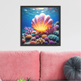 Toile Coquillages lumineux et corail coloré, art fantast