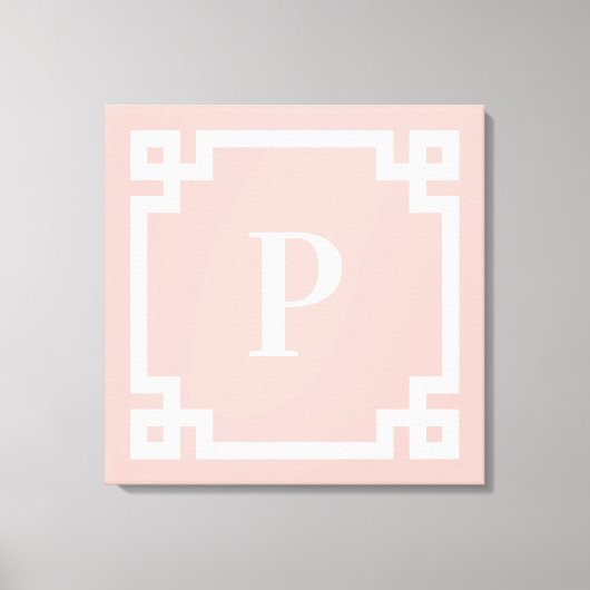 Toile Corail clair rose blanc Clé grecque Monogramme (Recto)