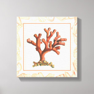 Toile Corail rouge avec la frontière de Shell de conque