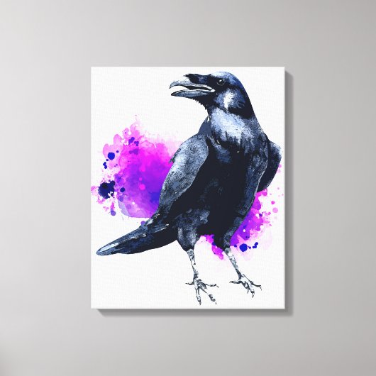 Toile Corbeau avec Arrière - plan d'aquarelle violet (Recto)