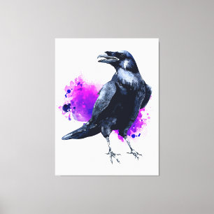 Toile Corbeau avec Arrière - plan d'aquarelle violet