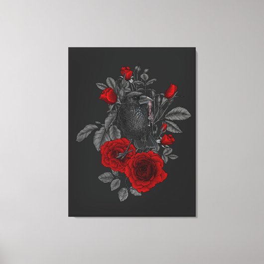 Toile Corbeau avec la clé et les roses (Recto)