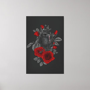 Toile Corbeau avec la clé et les roses