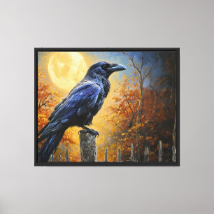 Toile Corbeau sous la Pleine lune - Gothique Automne Mur