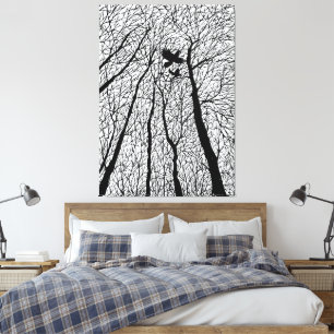 Toile Corbeaux en Silhouette dans les Arbres d'Hiver