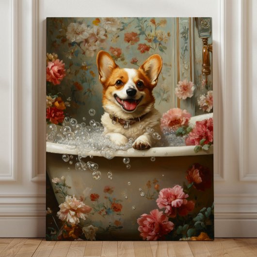 Toile Corgi Bubble Bath Joy