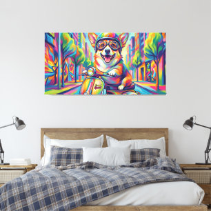 Toile Corgi chien sur scooter Pop Art