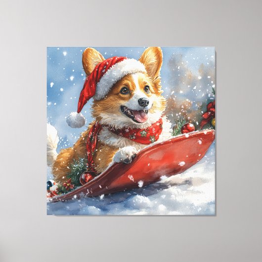 Toile Corgi Dog in Sledge laissez passer Noël (Recto)