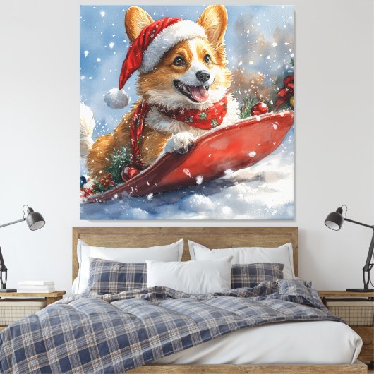 Toile Corgi Dog in Sledge laissez passer Noël (Insitu(Chambre))