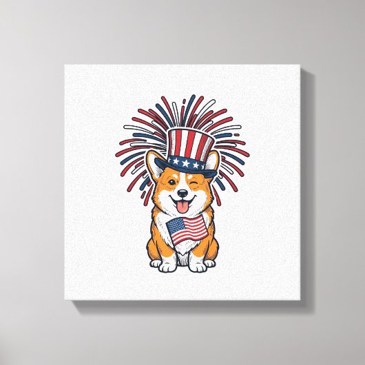 Toile Corgi patriote Feu d'artifice Chien Conception vec (Recto)