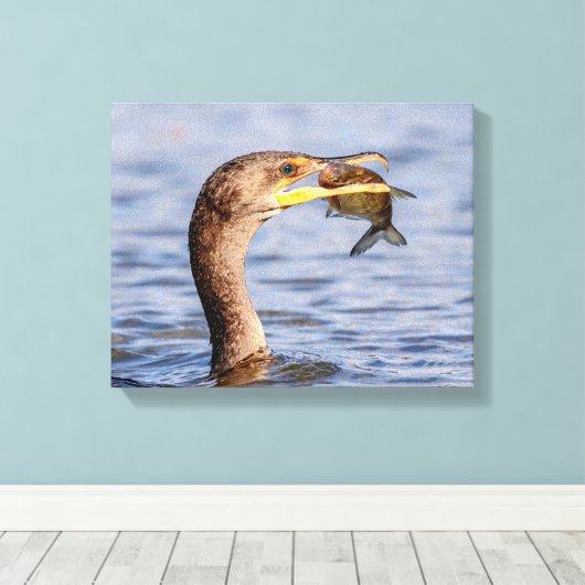 Toile Cormoran avec un poisson (Insitu (Plancher de Bois))