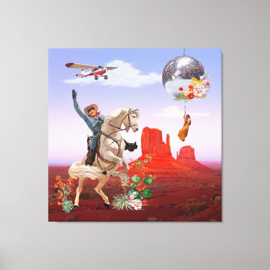 Toile Cosmic Cowboy Disco Canyon Horse Surreal Collage (Recto)