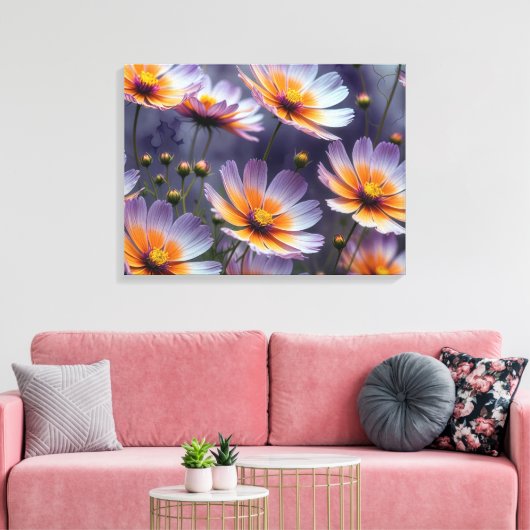Toile Cosmos Abstrait Orange et Violet (Insitu(Salon))