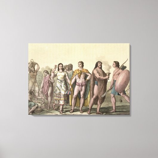 Toile Costumes des Mexicains (gravure en couleur) (Recto)