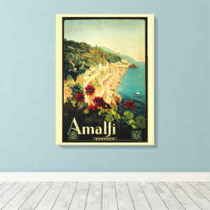 Toile Côte italienne d'Amalfi, Affiche de voyage vintage