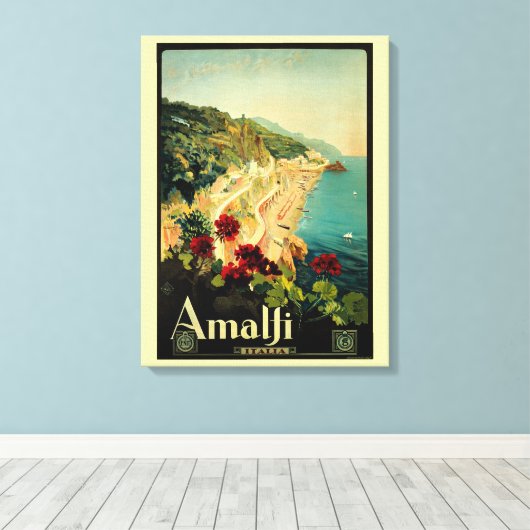 Toile Côte italienne d'Amalfi, affiche de voyage vintage (Insitu (Plancher de Bois))