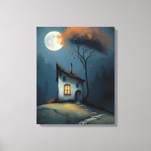Toile Cottage au Clair de Lune sous l'Arbre d'Automne (Recto)