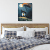 Toile Cottage au Clair de Lune sous l'Arbre d'Automne (Insitu(Chambre))