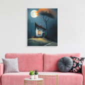 Toile Cottage au Clair de Lune sous l'Arbre d'Automne (Insitu(Salon))