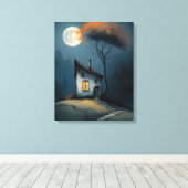 Toile Cottage au Clair de Lune sous l'Arbre d'Automne (Insitu (Plancher de Bois))