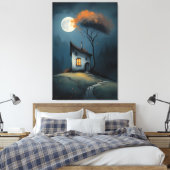 Toile Cottage au Clair de Lune sous l'Arbre d'Automne (Insitu(Chambre))