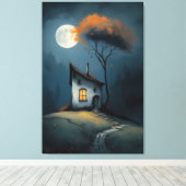 Toile Cottage au Clair de Lune sous l'Arbre d'Automne (Insitu (Plancher de Bois))