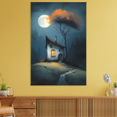 Toile Cottage au Clair de Lune sous l'Arbre d'Automne (Insitu(Salon))