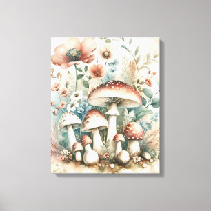 Toile Cottage Champignons et fleurs vintages