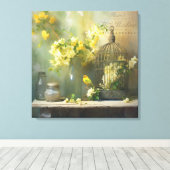 Toile Cottage Français Fleurs Jaunes (Insitu (Plancher de Bois))