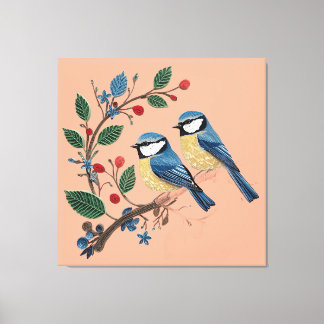 Toile Cottage Quilling Effect Blue Tit Birds on a Vine