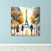 Toile Coucher de soleil à Paris Aquarelle vintage (Insitu (Plancher de Bois))