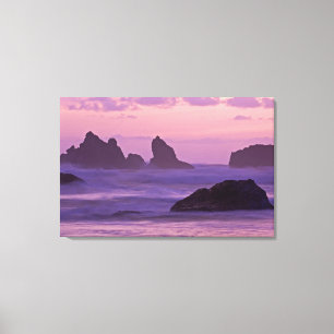 Toile Coucher de soleil aux piles marines de la plage de