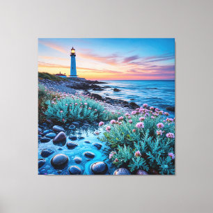 Toile Coucher de soleil avec fleurs vibrantes et pierres