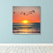 Toile Coucher de soleil avec oiseaux (Insitu (Plancher de Bois))