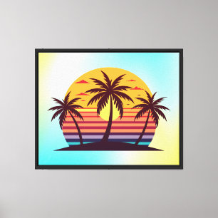 Toile Coucher de soleil avec vecteur de palmiers
