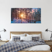 Toile Coucher de soleil dans la pinède enneigée avec ray (Insitu(Chambre))